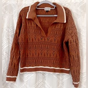 Women's Collared Polo Pullover Sweater Universal Thread Rust Size XL